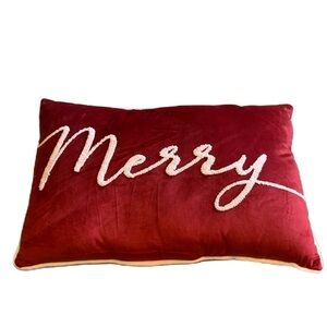 Merry Textured Red Throw Pillow NEW Christmas Decor